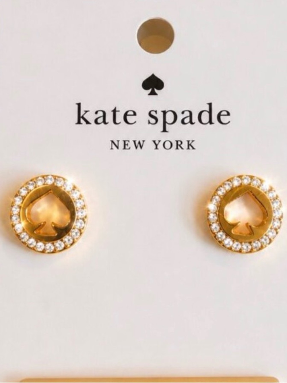 KATE SPADE New York Spot the Spade Pave Halo Stud Gold Crystal Logo Earrings